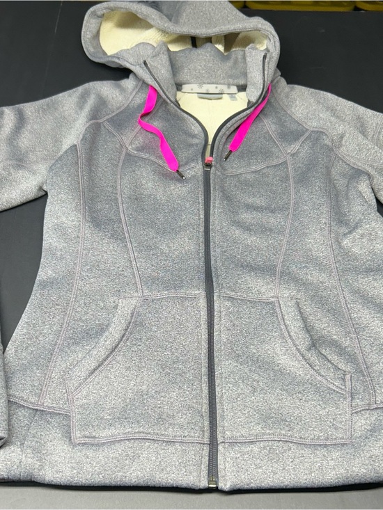 Athleta Jackets & Blazers - Athleta Heather Gray Hooded Zip Jacket with Pink Drawcords